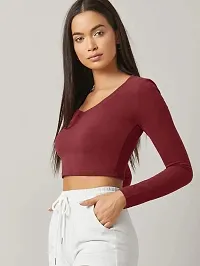 Beauty Board Women's Satin Western Polyester Modern Fit Long Sleeve Square Neck Solid Striped Short Length Stylish Regular Designer Top (VT 16_1115_Maroon_Large)-thumb3