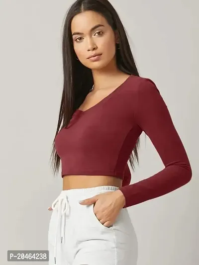 Beauty Board Women's Satin Western Polyester Modern Fit Long Sleeve Square Neck Solid Striped Short Length Stylish Regular Designer Top (VT 16_1115_Maroon_Large)-thumb4