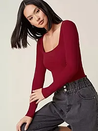 Elegant Maroon Polyester Solid Regular Length Top For Women-thumb2