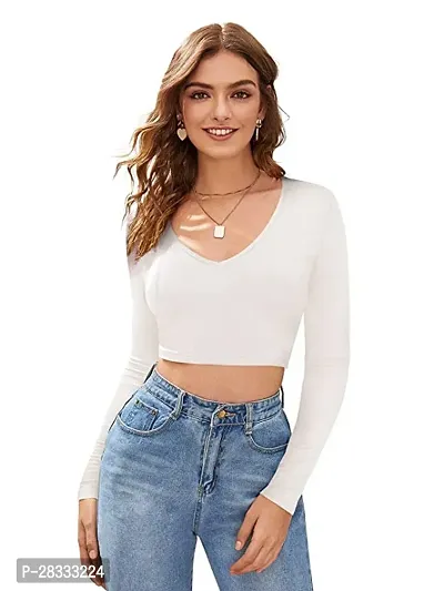 Elegant White Polyester Solid Crop Length Top For Women-thumb0