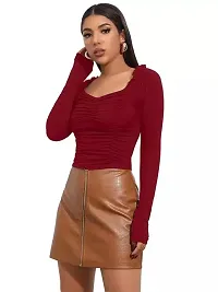 Elegant Maroon Polyester Solid Crop Length Top For Women-thumb2