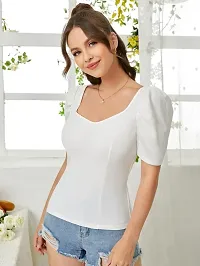 Elegant White Polyester Solid Regular Length Top For Women-thumb3