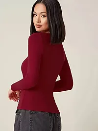 Elegant Maroon Polyester Solid Regular Length Top For Women-thumb1