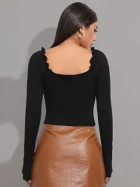 Elegant Black Polyester Solid Crop Length Top For Women-thumb1