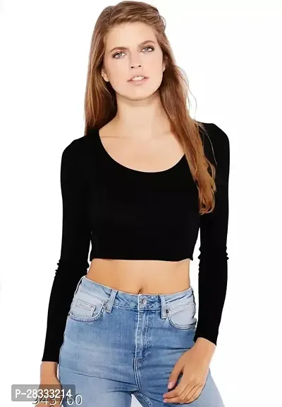 Elegant Black Polyester Solid Crop Length Top For Women-thumb0