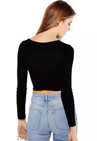 Elegant Black Polyester Solid Crop Length Top For Women-thumb1