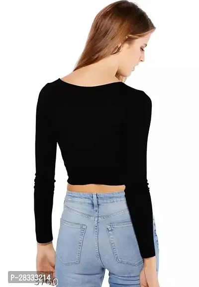 Elegant Black Polyester Solid Crop Length Top For Women-thumb2
