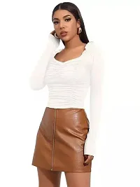 Elegant White Polyester Solid Crop Length Top For Women-thumb2