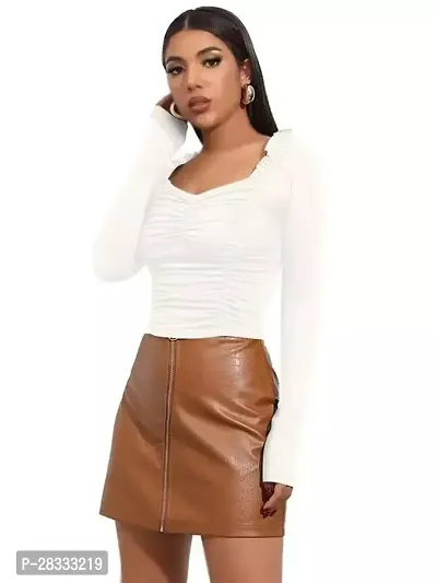 Elegant White Polyester Solid Crop Length Top For Women-thumb3