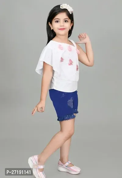 Fabulous White Polyester Blend Printed Top With Bottom For Girls-thumb0