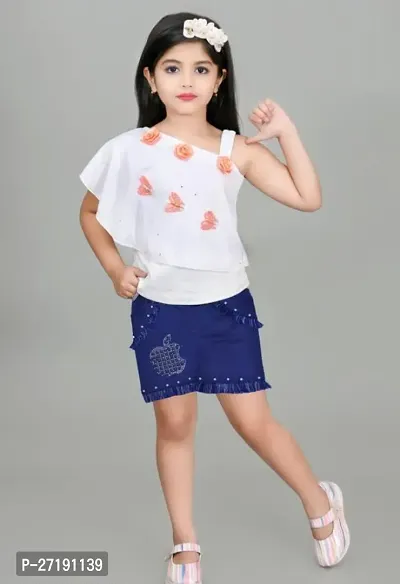 Fabulous White Polyester Blend Printed Top With Bottom For Girls-thumb0