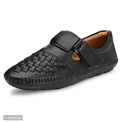 Walkstyle Men's Black Basket Weaved Casual Sandals