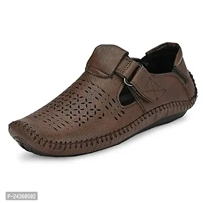 Walkstyle Men's Brown Perforated Roman Casual Sandals
