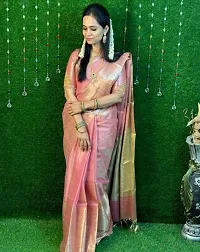 Elegant Pink Art Silk Saree with Blouse piece For Women-thumb1