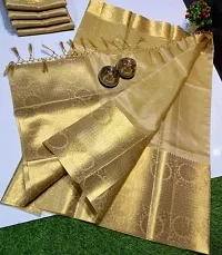 Elegant Golden Art Silk Saree with Blouse piece For Women-thumb1