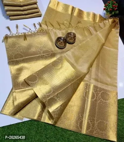 Elegant Golden Art Silk Saree with Blouse piece For Women-thumb2