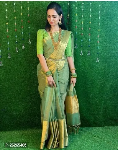 Elegant Green Art Silk Saree with Blouse piece For Women