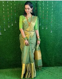 Elegant Green Art Silk Saree with Blouse piece For Women-thumb1