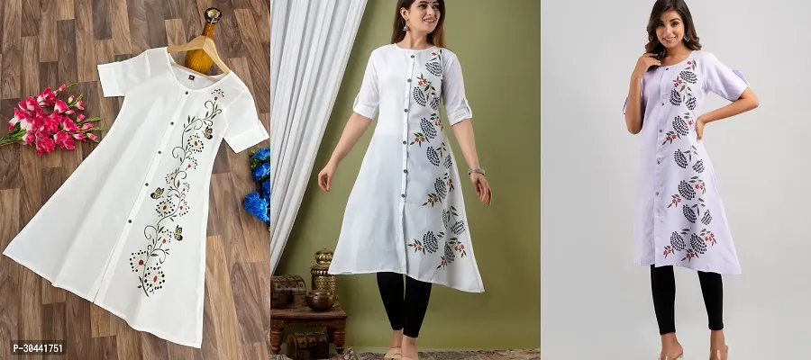 Elegant Cotton Slub Printed Kurta For Women- Pack Of 3