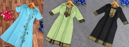 Stylish Multicoloured Cotton Slub Kurta For Women Combo Of 3