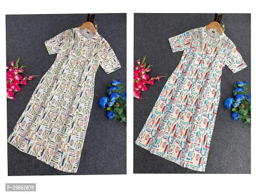 Attractive White Printed Cotton Slub A-Line Kurta Pack Of 2-thumb0