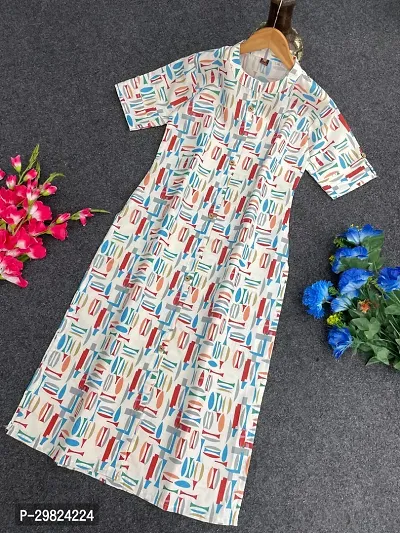 Fancy Printed Cotton Slub Kurtas For Women-thumb0