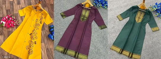 Stylish Multicoloured Cotton Slub Kurta For Women Combo Of 3