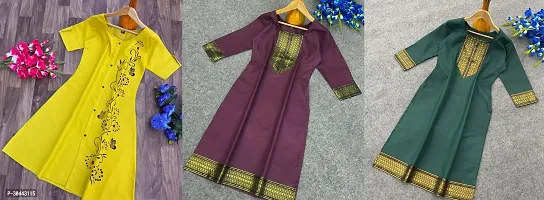 Stylish Multicoloured Cotton Slub Kurta For Women Combo Of 3-thumb0