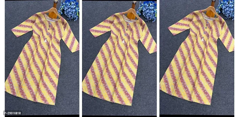 Attractive Yellow Printed Cotton Slub Kurta For Women Pack Of 3-thumb0