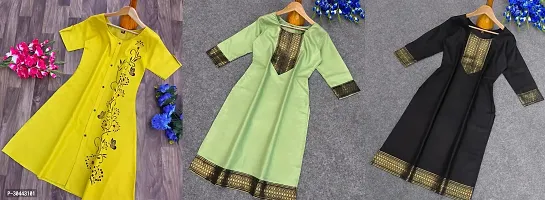 Stylish Multicoloured Cotton Slub Kurta For Women Combo Of 3-thumb0