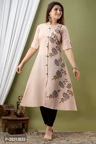 PEELOANE SHRIVASHRI TEX Women's New Elegance Regular Fit Soft Cotton 3/4 Sleeve Casual Round Kurti-thumb2