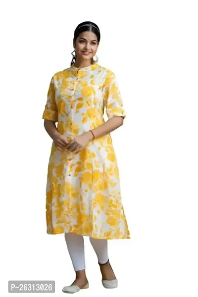 PEELOANE SHRIVASHRI TEX Women's New Elegance Regular Fit Soft Cotton 3/4 Sleeve Collared Neck Casual Round Kurti