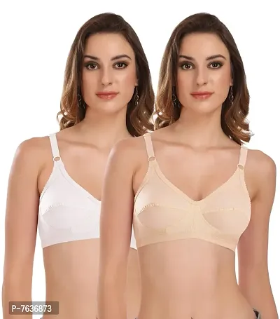 Featherline Cotton Non Padded Non Wired Full Coverage Women's Everyday Bra (Skin, White, 32B)