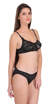 FEATHERLINE Fancy Lycra - Lace Non Padded Women's Bra  Panty Set-thumb3