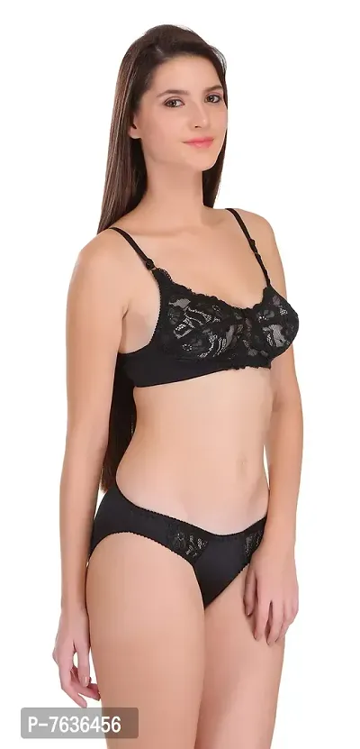 FEATHERLINE Fancy Lycra - Lace Non Padded Women's Bra  Panty Set-thumb4