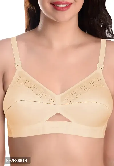 Featherline Pure Cotton Embroidered Non Padded Non Wired Women's Everyday Bras (Cotton Straps)-thumb5