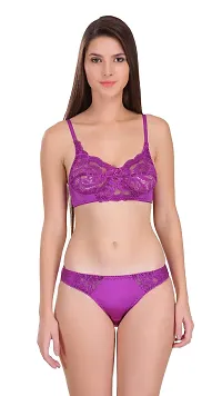 FEATHERLINE Fancy Lycra - Lace Non Padded Women's Bra  Panty Set-thumb1