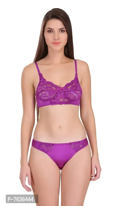 FEATHERLINE Fancy Lycra - Lace Non Padded Women's Bra  Panty Set-thumb2