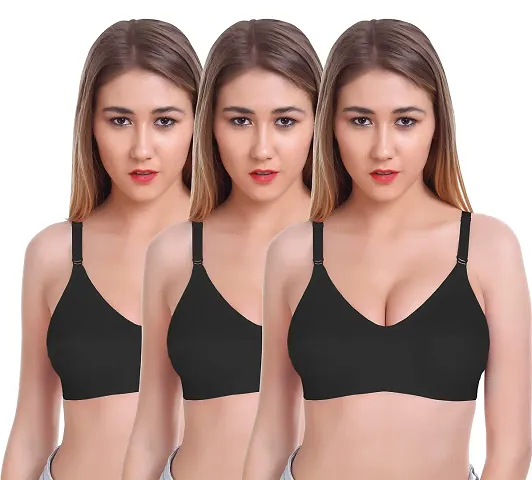 Featherline 100% Pure Perfect Fitted Non Padded Women's Teenager Bras (Elastic Straps) (Black-3, 32B)