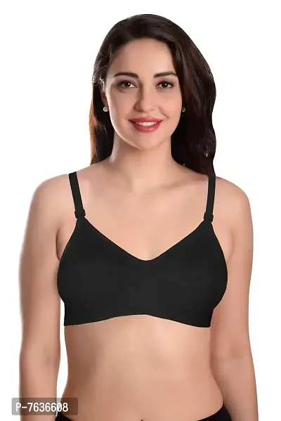 Featherline Cotton Non Padded Non Wired Women's Everyday Bras (Cotton Straps) (Black, 32B)-thumb0