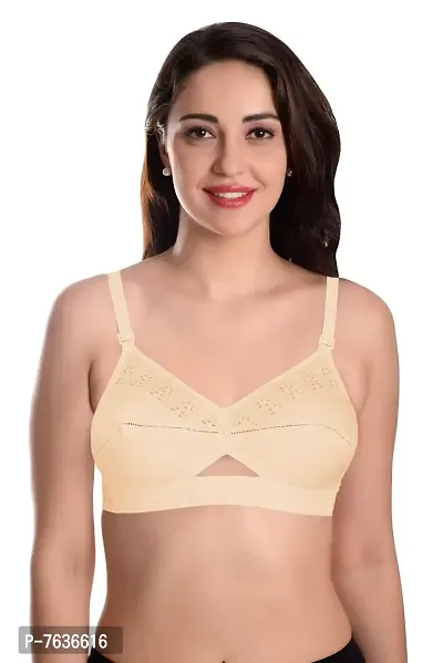 Featherline Pure Cotton Embroidered Non Padded Non Wired Women's Everyday Bras (Cotton Straps)