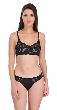 FEATHERLINE Fancy Lycra - Lace Non Padded Women's Bra  Panty Set-thumb4