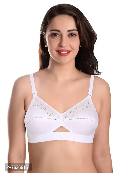 Featherline Pure Cotton Embroidered Non Padded Non Wired Women's Everyday Bras (Cotton Straps)-thumb2