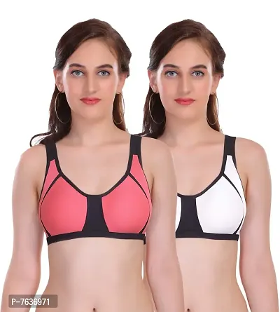 Buy Featherline Seamless Non-Padded Color Block Design Casual Women's  Sports Bras (Tomato, White, 34B) Online In India At Discounted Prices