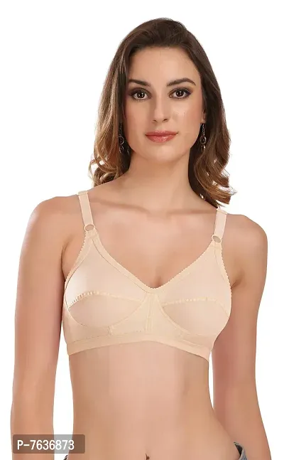 Featherline Cotton Non Padded Non Wired Full Coverage Women's Everyday Bra (Skin, White, 32B)-thumb4