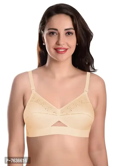 Featherline Pure Cotton Embroidered Non Padded Non Wired Women's Everyday Bras (Cotton Straps)-thumb2