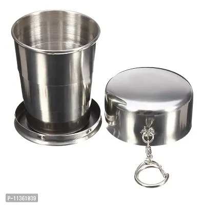 Maharaj Mall Portable Folding Stainless Steel Travel Camping Water Mug (Silver) 250ml-thumb0