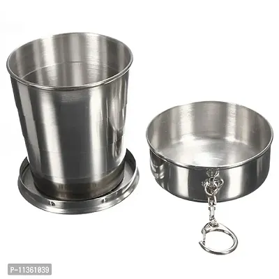 Maharaj Mall Portable Folding Stainless Steel Travel Camping Water Mug (Silver) 250ml-thumb4