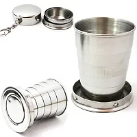 Maharaj Mall Portable Folding Stainless Steel Travel Camping Water Mug (Silver) 250ml-thumb2