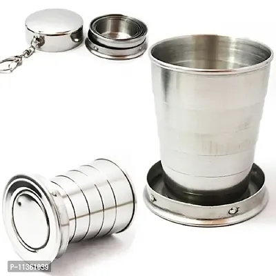Maharaj Mall Portable Folding Stainless Steel Travel Camping Water Mug (Silver) 250ml-thumb3